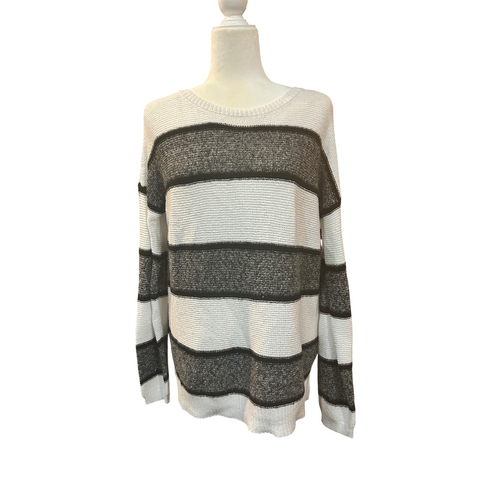 Striped Knit Sweater Long Sleeve Pullover Crew Neck Comfy Casual Top